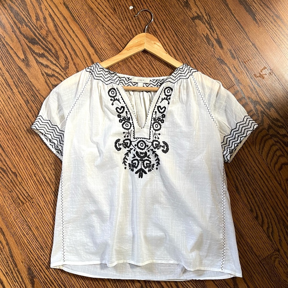 J Crew Women’s size 2 Embroidered Cotton Blouse Boho Cottage Core